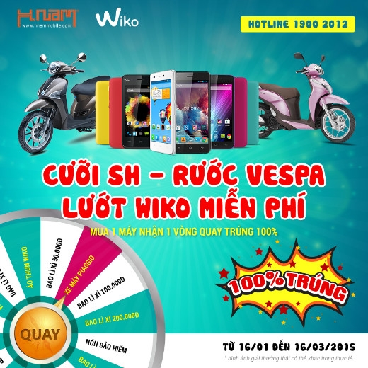 
	
	Mua smartphone Wiko giá cạnh tranh trúng Vespa, SH cùng nhiều quà tặng tại Hnam Mobile